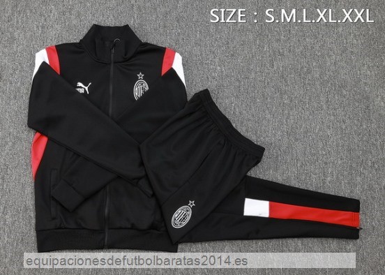 Nuevo Conjunto Completo Ropa Deportiva Con Cremallera Larga AC Milan 23/24 Negro Blanco Rojo Baratas